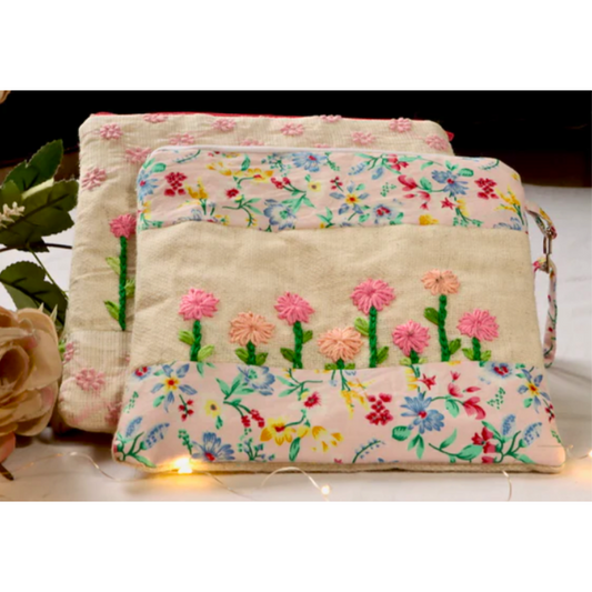 Khadi Flower Garden bestickter Beutel