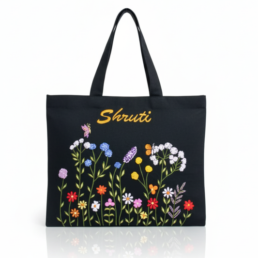Black floral Tote Bag