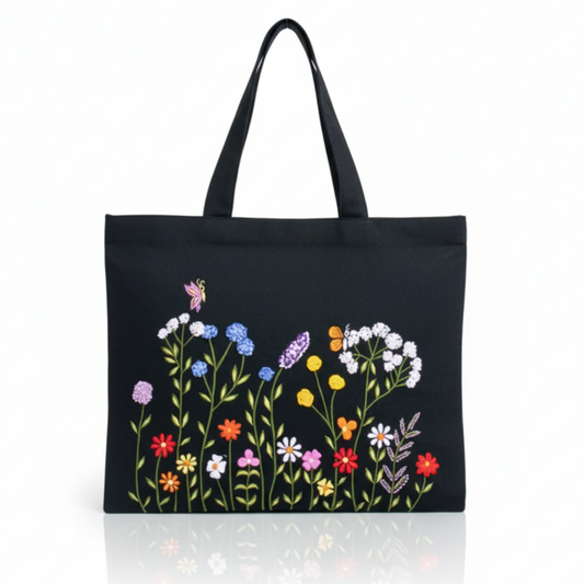 Black floral Tote Bag