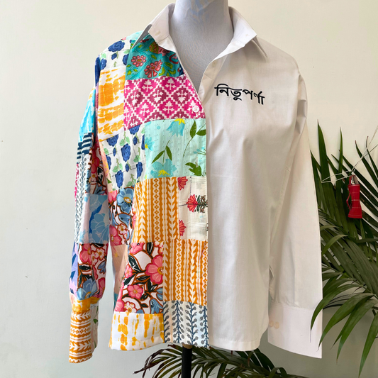 White half Patchwork Shirt