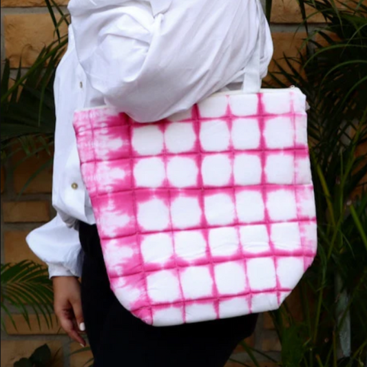 Bolsa de tela teñido anudado rosa