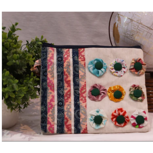 Stripe-Printed Flower Pouch