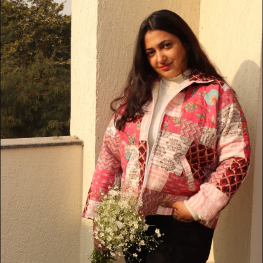 Chaqueta extragrande en tonos de rosa