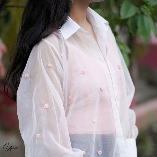 Organza Shirt with Peach Embroidery
