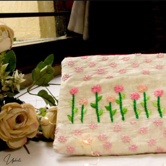 Pink Embroidered pouch