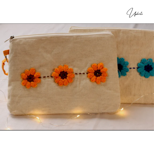 Khadi-Beutel mit Häkelblume