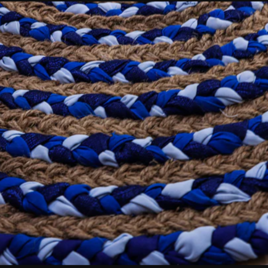 Alfombra Redonda Azul Trenzada