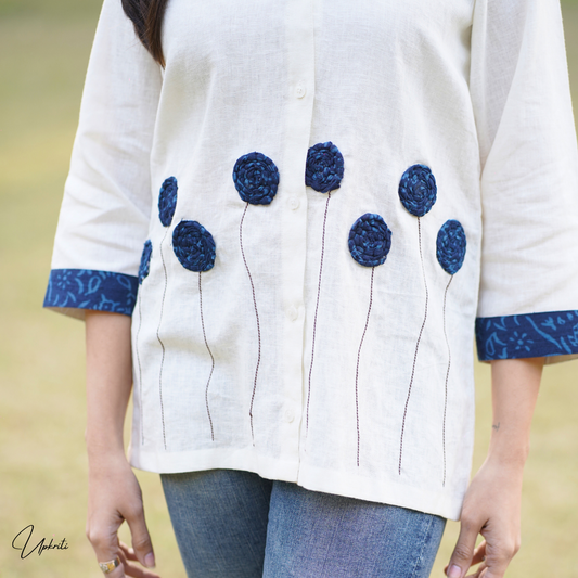 Floral Blue linen Shirt