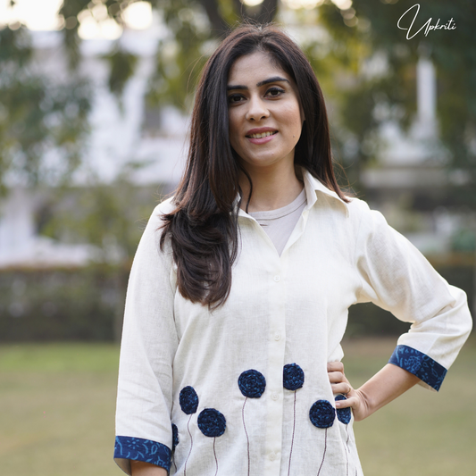 Floral Blue linen Shirt