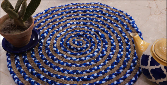 Alfombra Redonda Azul Trenzada