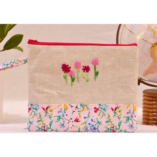 Khadi Pink Flowers Beutel