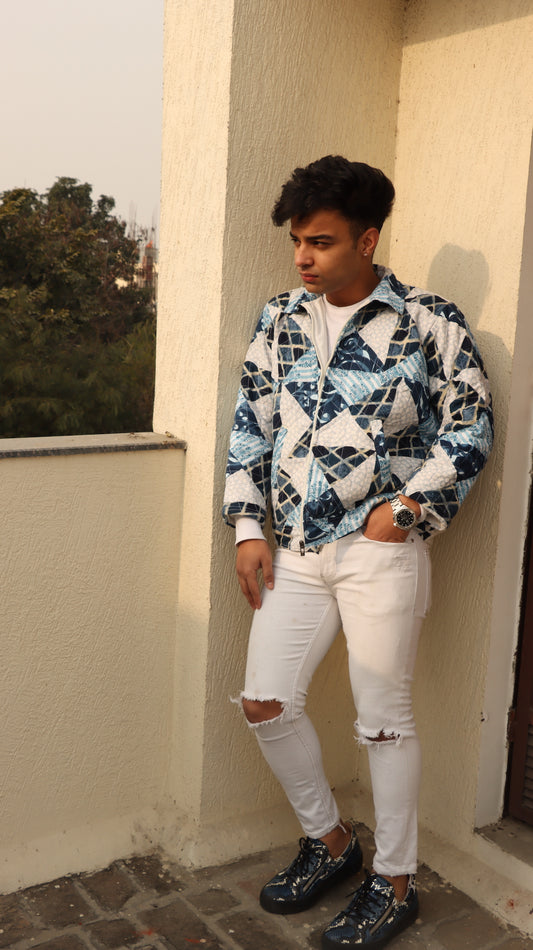 Chaqueta extragrande en tonos azules