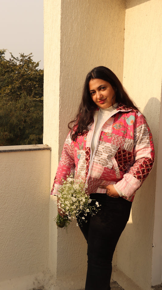 Chaqueta extragrande en tonos de rosa