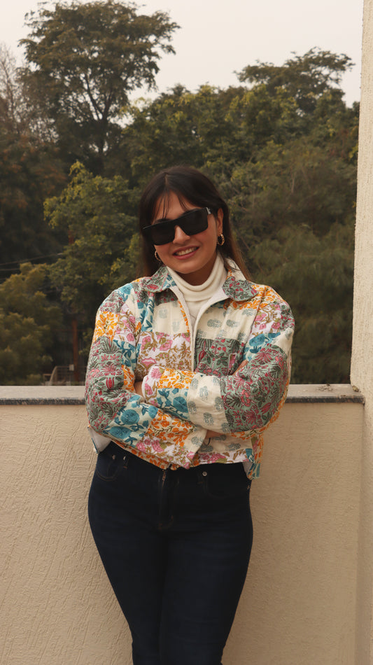Chaqueta corta de patchwork multicolor