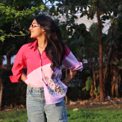 Pink dual tone cotton shirt