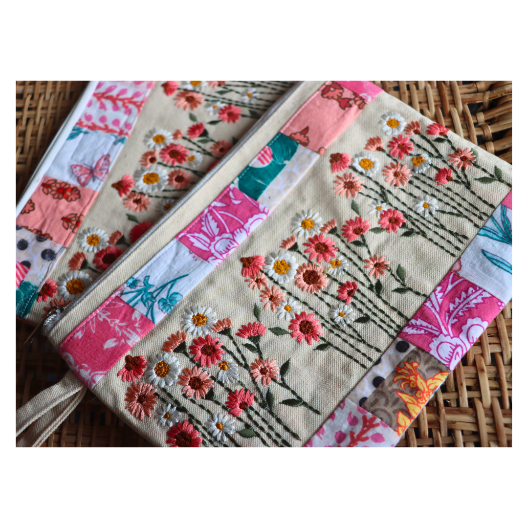 Canvas floral embroidered Pouch