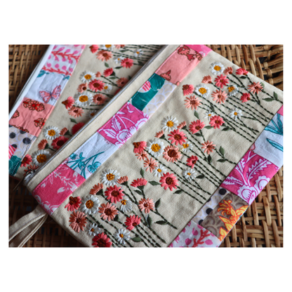 Canvas floral embroidered Pouch