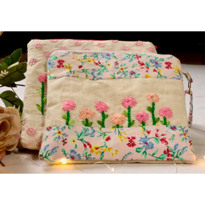 Khadi Flower Garden Embroidered pouch