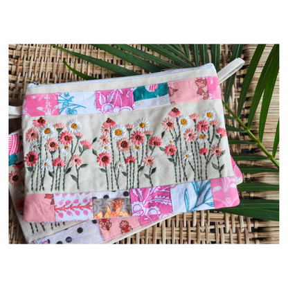 Canvas floral embroidered Pouch