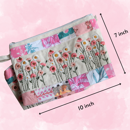 Canvas floral embroidered Pouch