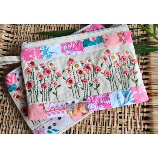 Canvas floral embroidered Pouch