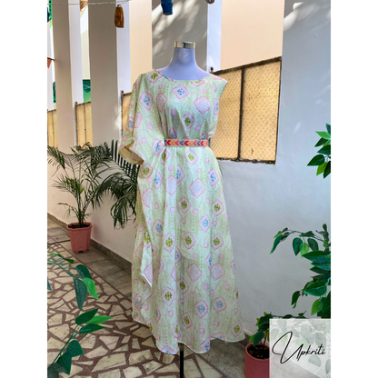 Light green organza dress with Shibori Print