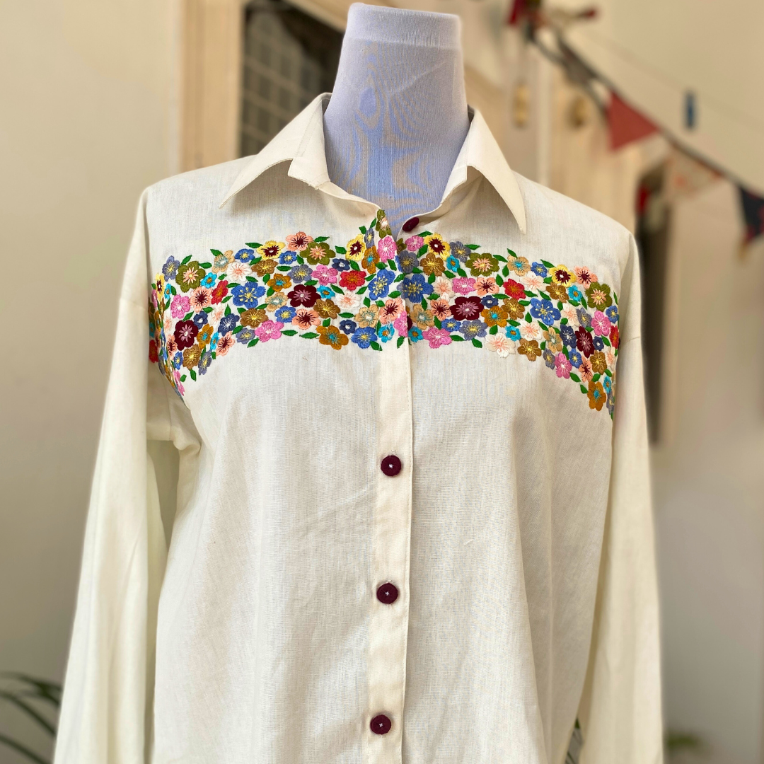 Floral cascade linen shirt