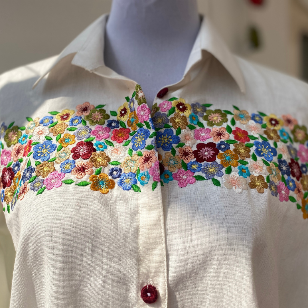 Floral cascade linen shirt