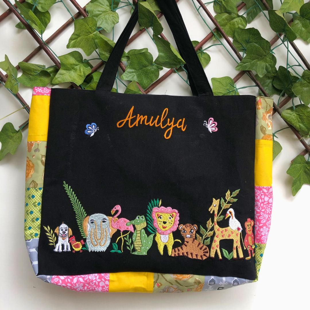 Black Flora Fauna tote bag