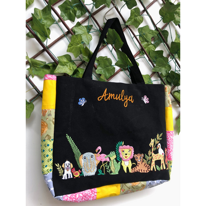 Black Flora Fauna tote bag