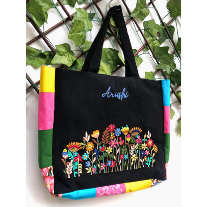 Black Floral Fusion Tote Bag