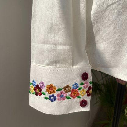 Floral cascade linen shirt