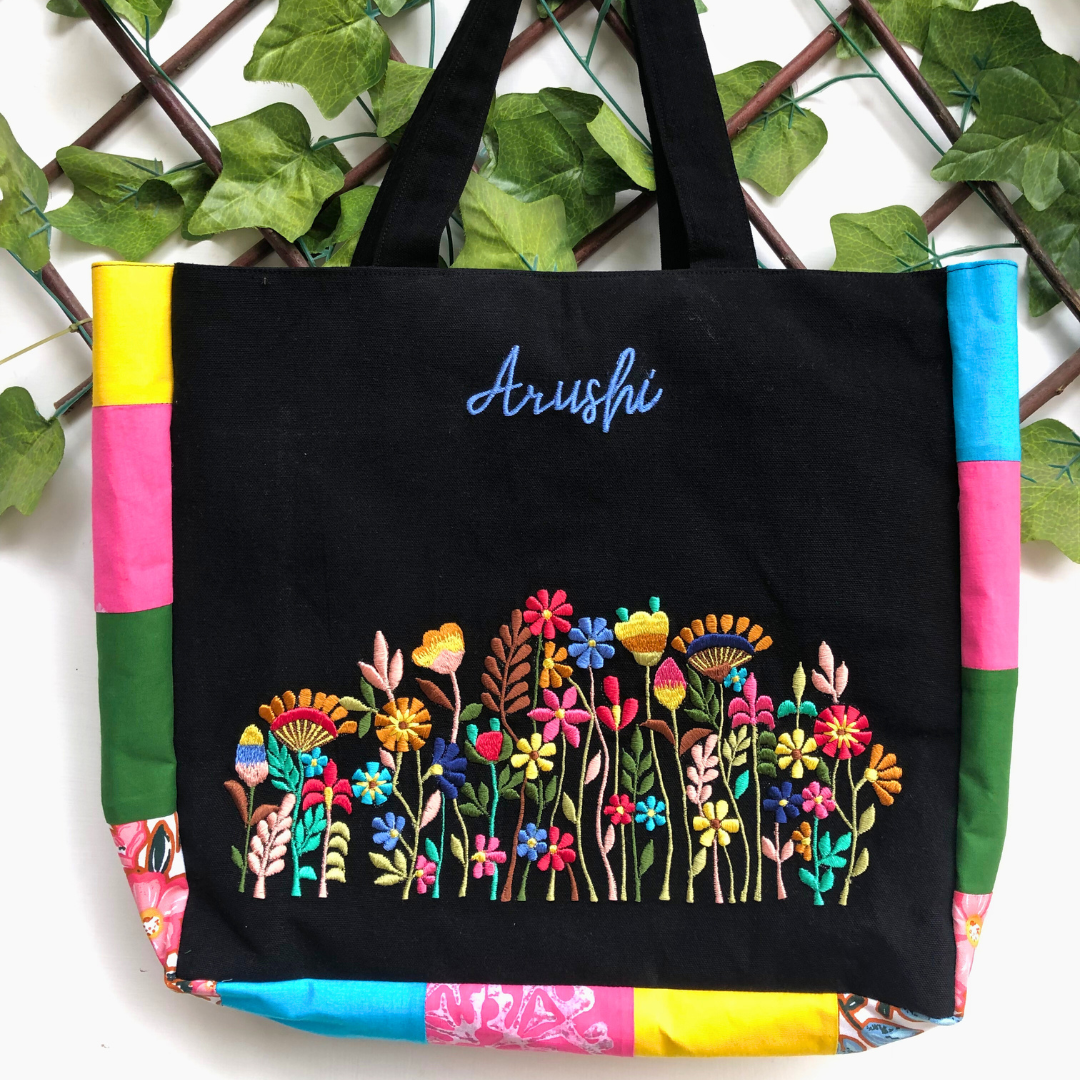 Black Floral Fusion Tote Bag