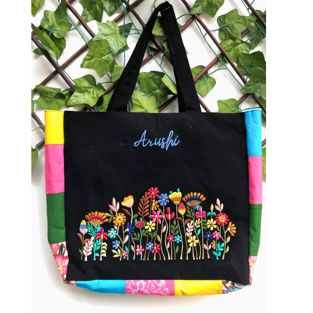 Black Floral Fusion Tote Bag