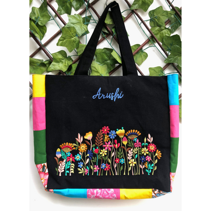 Black Floral Fusion Tote Bag