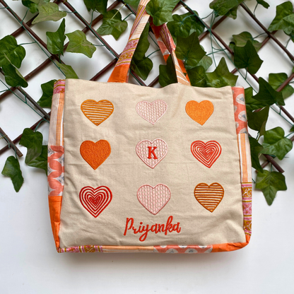 Orange Hearts tote bag