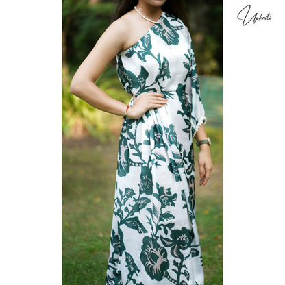 Green Floral One Shoulder Dress