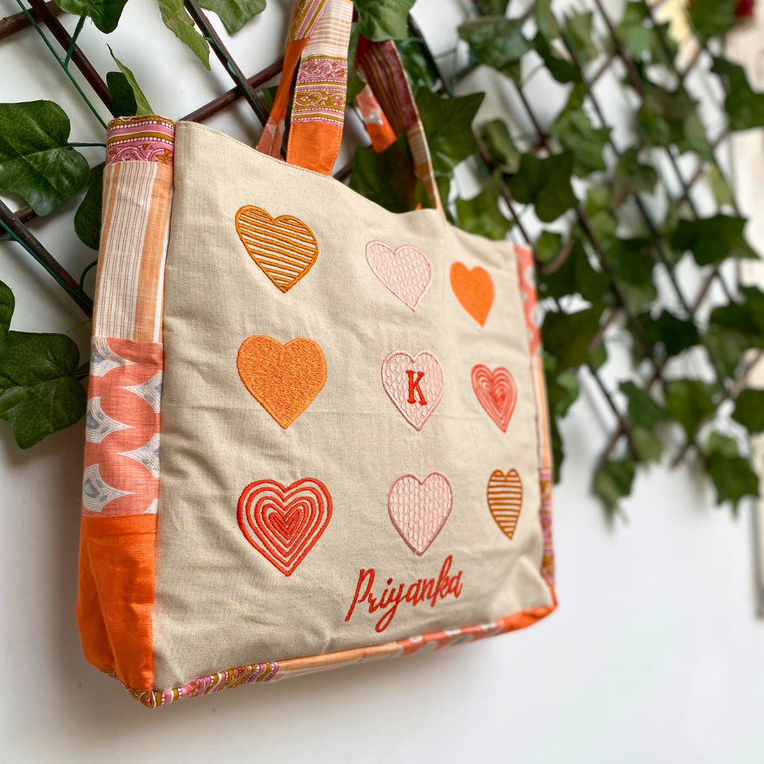 Orange Hearts tote bag