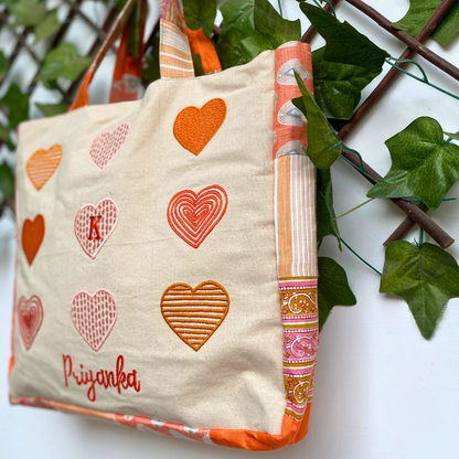 Orange Hearts tote bag