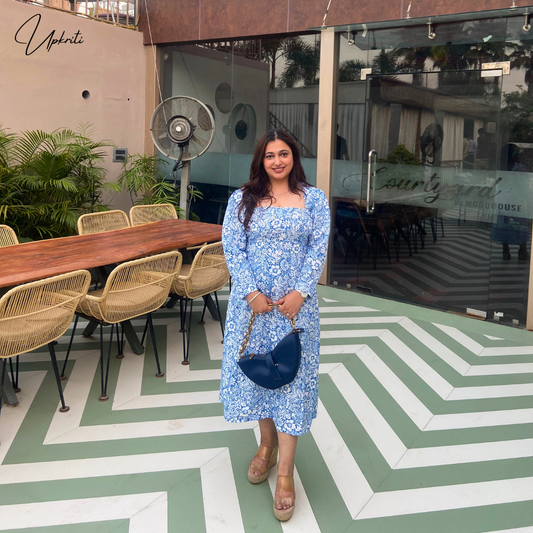 Floral Print Blue Dress