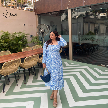 Floral Print Blue Dress