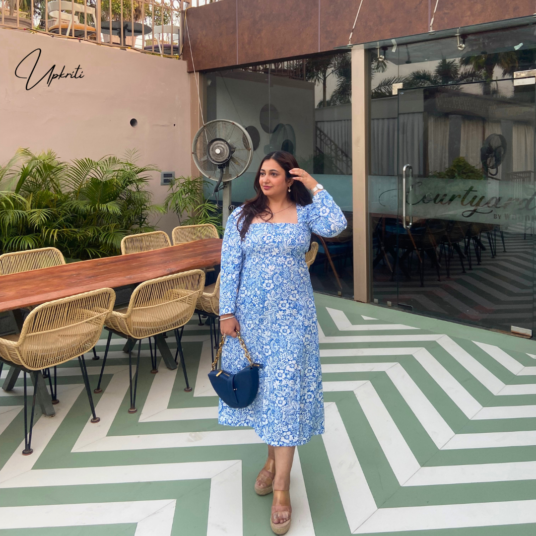 Floral Print Blue Dress