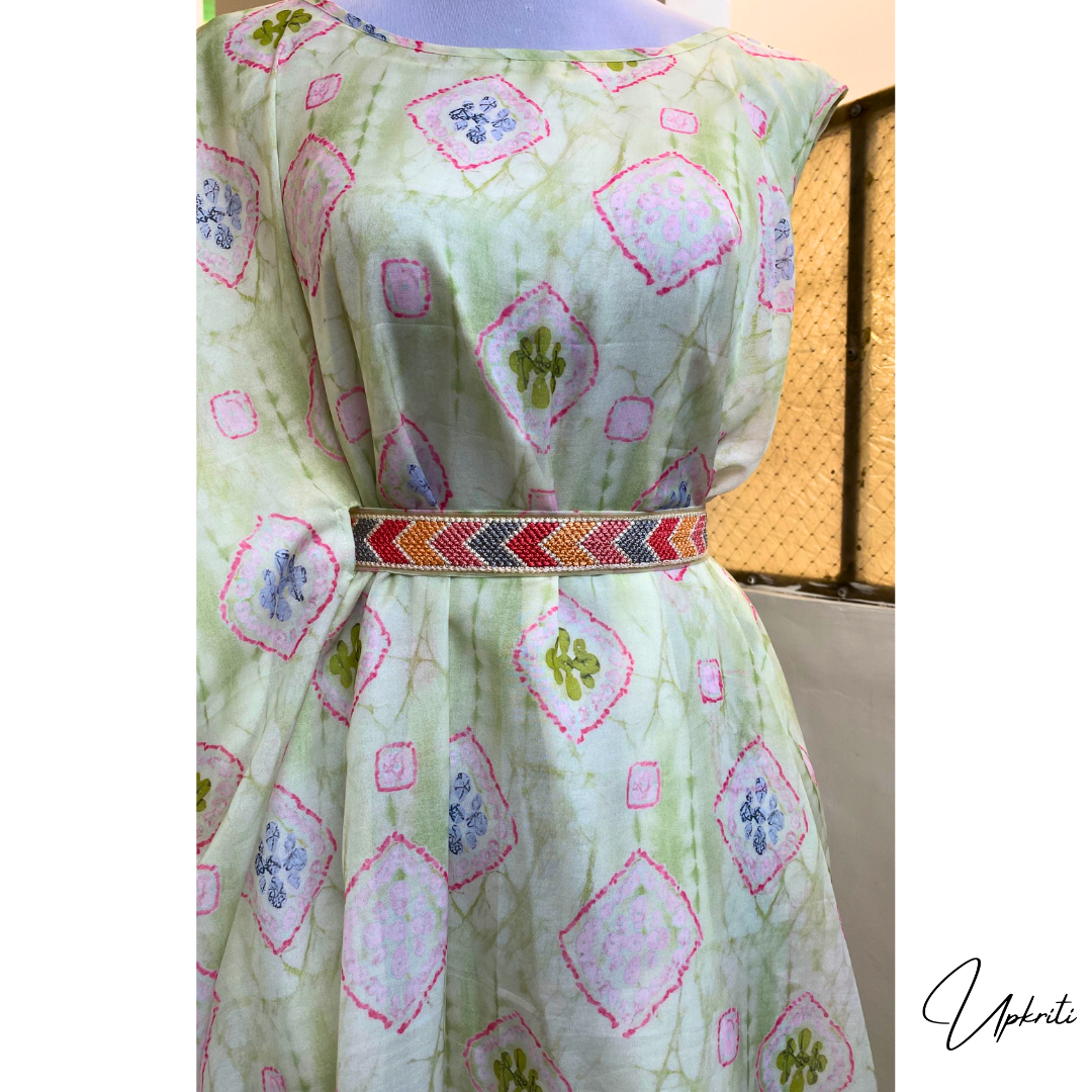 Light green organza dress with Shibori Print