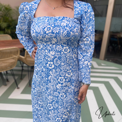 Floral Print Blue Dress