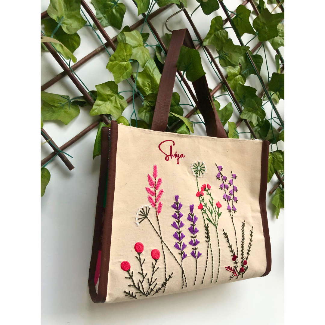 Embroidered Meadow Tote Bag