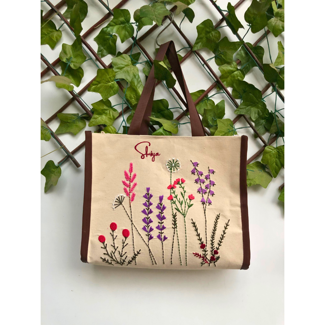 Embroidered Meadow Tote Bag