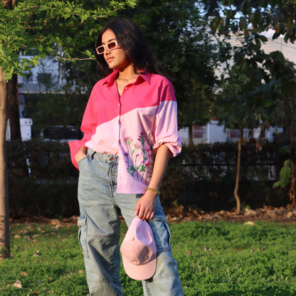 Pink dual tone cotton shirt