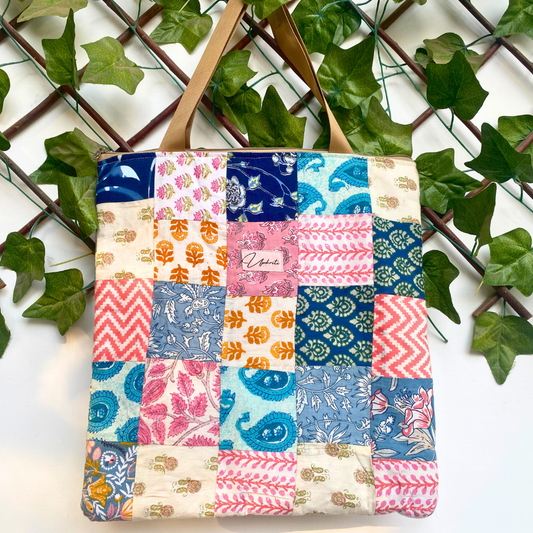 Block-Print Patchwork Tote Bag