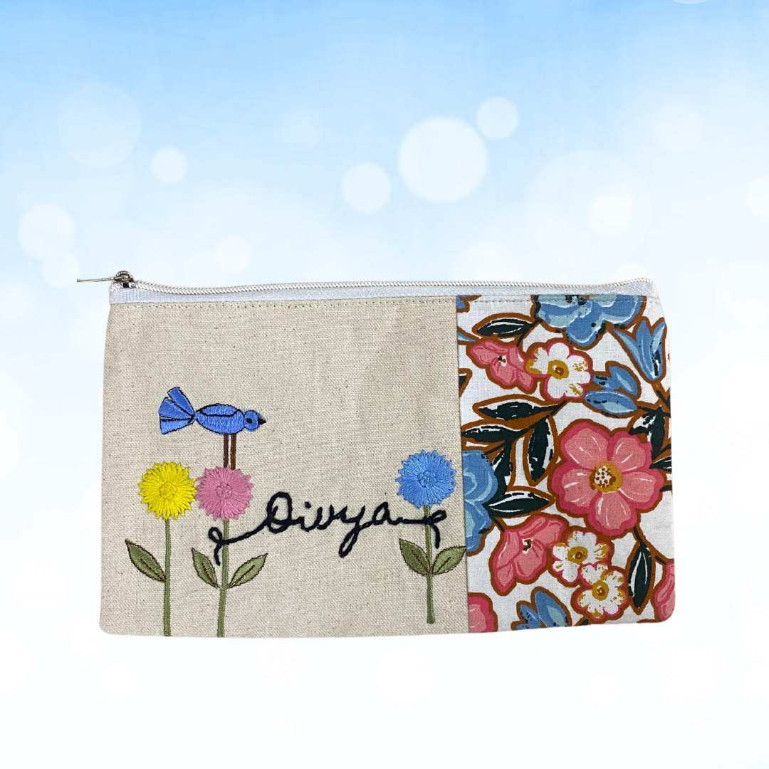 Personalised embroidered pouch