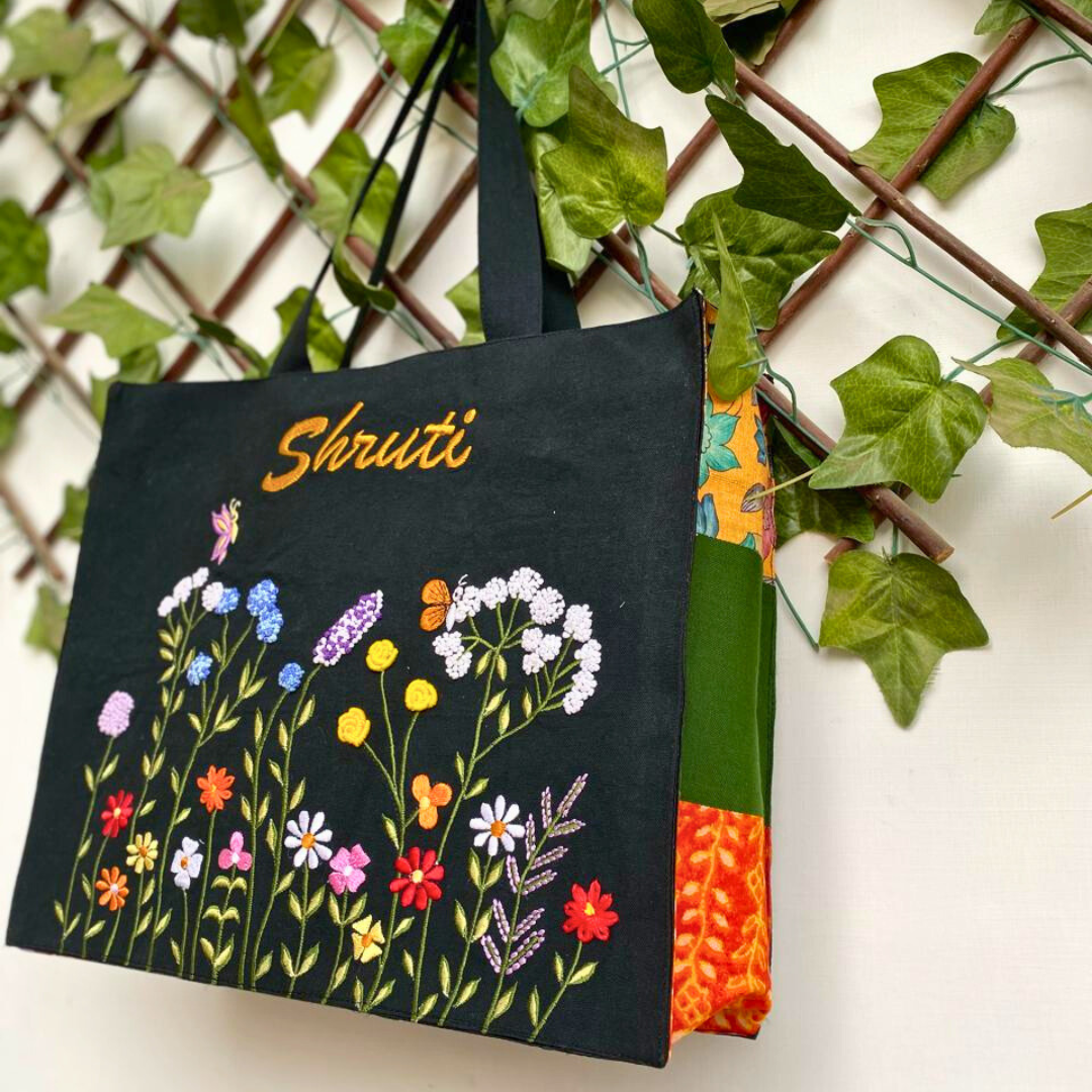 Black floral Box Tote